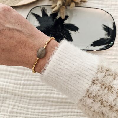 Golden beads bracelet + gray agate bead