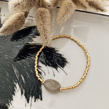 Bracelet perles dorées + perle agate grise 2