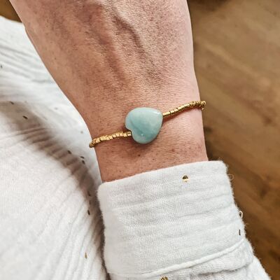 Golden beads bracelet + amazonite heart