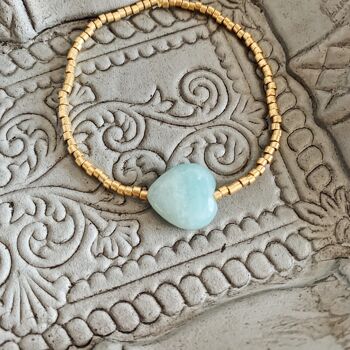 Bracelet perles dorées + coeur amazonite 2