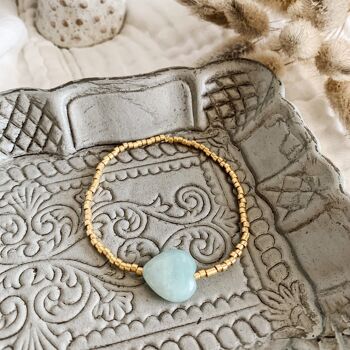 Bracelet perles dorées + coeur amazonite 3