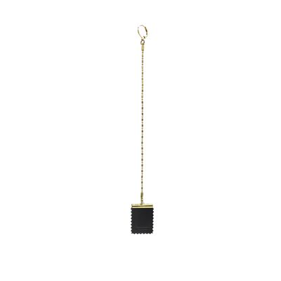 Medium Thin Chain Stamp Earring - Black & Gold