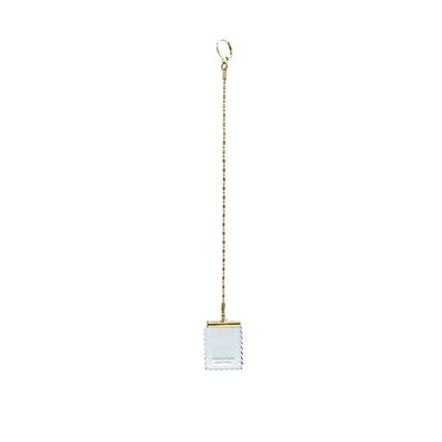 Medium Thin Chain Stamp Earring - White & Gold