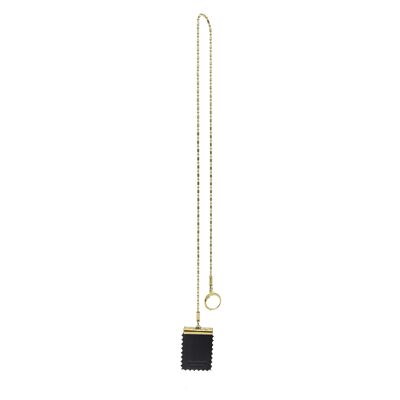 Long Thin Chain Stamp Earring - Black & Gold