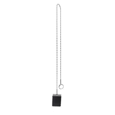 Long Thin Chain Stamp Earring - Black & Silver