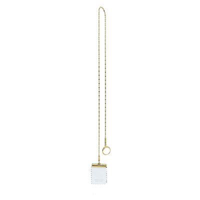 Long Thin Chain Stamp Earring - White & Gold