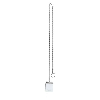 Long Thin Chain Stamp Earring - White & Silver