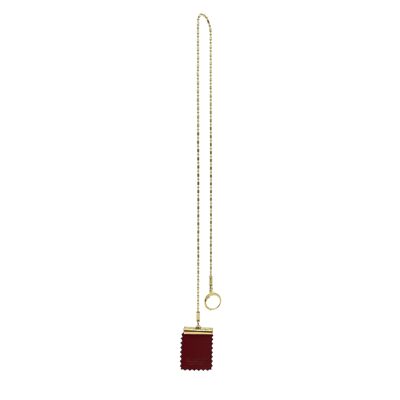 Long Thin Chain Stamp Earring - Red & Gold