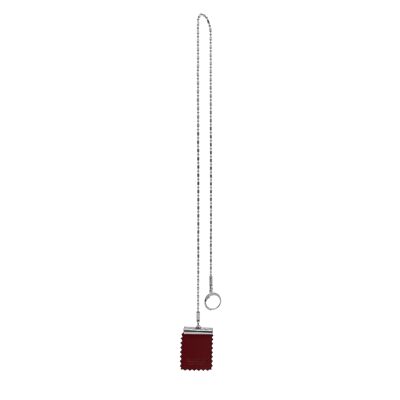 Long Thin Chain Stamp Earring - Red & Silver
