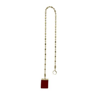 Long Bold Chain Stamp Earring - Red & Gold