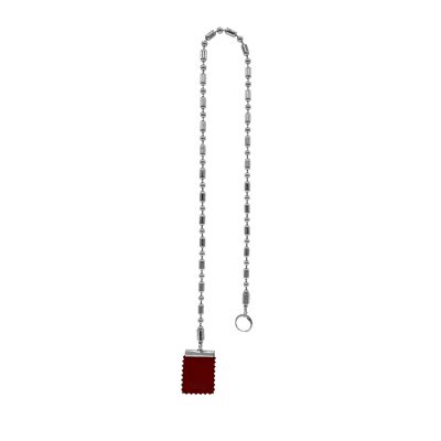 Long Bold Chain Stamp Earring - Red & Silver