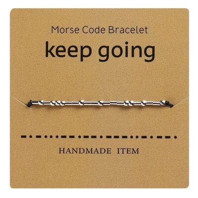 1PC Morse Code KEEP GOING Bracelet Silver Beads