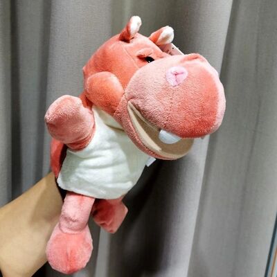 Hand puppet toy ventriloquism Red hippo animal gloves doll mouth active cover