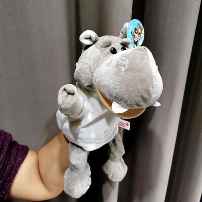 Hand puppet toy ventriloquism Grey hippo animal gloves doll mouth active cover