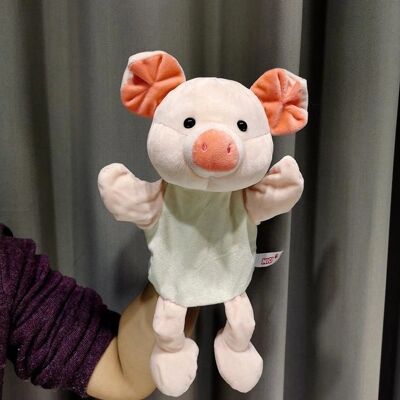 Hand puppet toy ventriloquism Pink pig animal gloves doll mouth active cover