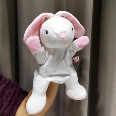 Hand puppet toy ventriloquism white rabbit animal gloves doll mouth active cover