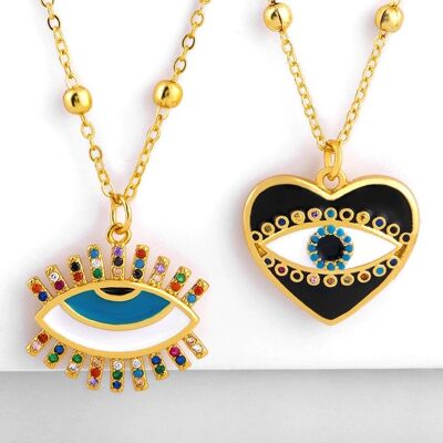 Eye Love Peach Heart Oil Drop Pendant Necklace