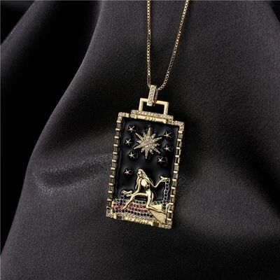 Oil painting Drop Pendant Necklace with zircon jewelry