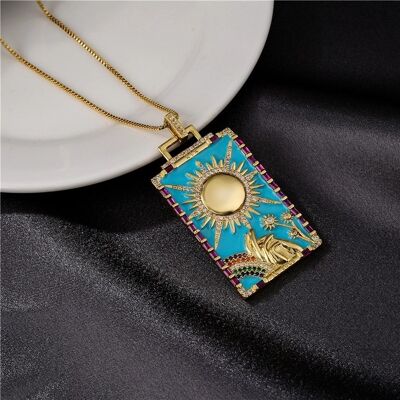 Oil painting Drop Pendant Necklace with zircon jewelry