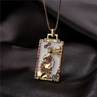Oil painting Drop Pendant Necklace with zircon jewelry