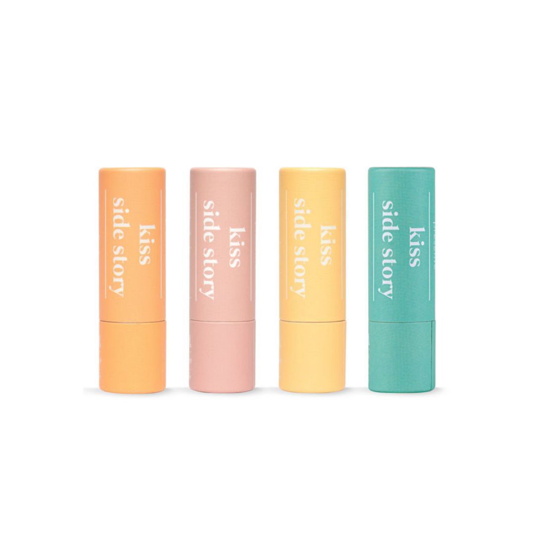 Kiss Side Story Natural Lip Balm Set - 4 Natural Balms: Exfoliating, Ultra-Nourishing, Gentle and Restructuring Scrub