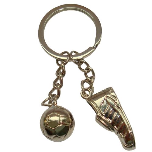 Football Boot And Ball Keyring - Silver