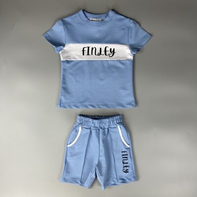 Personalisation Blue Panel T-shirt & Piped Shorts Set