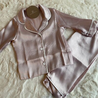 Baby Pink Satin Contrast Piped Pyjamas