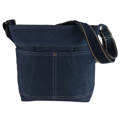 Waxed canvas shoulder bag vegan bag ladies dark blue water-repellent shoulder bag