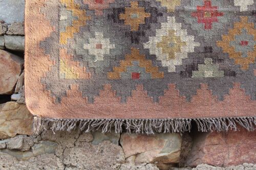 4 x 6, Handmade Wool-Jute Kilim Rug — Pink/Multi__