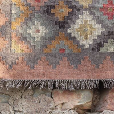 4 x 6, tappeto Kilim di lana e iuta fatto a mano — Rosa/Multi__
