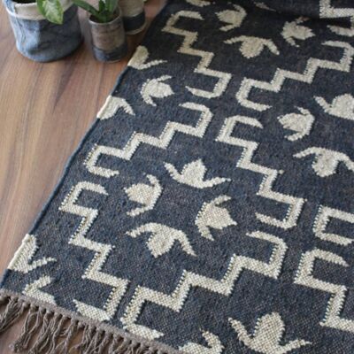 4 x 6, tappeto Kilim di iuta e lana fatto a mano__