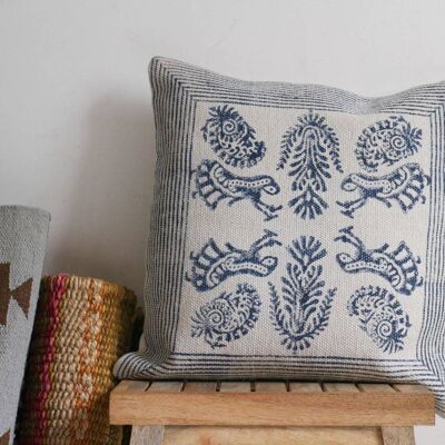 Handmade Indigo Block-Printed Cushion__