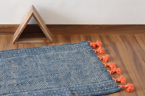 2 x 6, Handmade Block-Printed Indigo Jute Rug Runner__