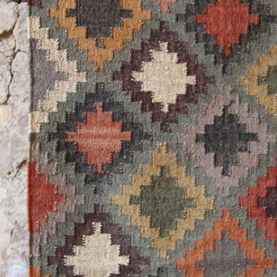 3 x 5, tappeto Kilim di iuta e lana fatto a mano__