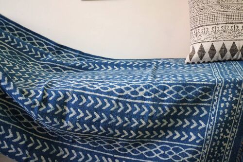 Handmade Block-Printed Indigo Cotton Rug__2