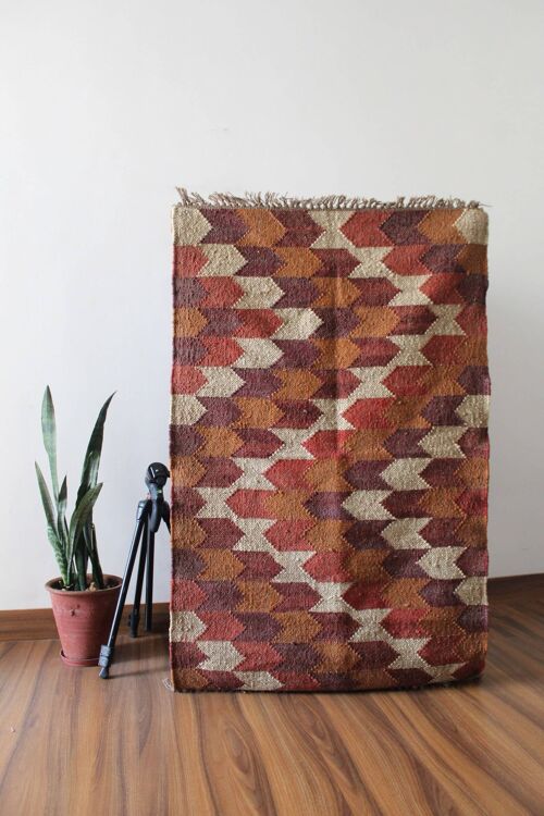 2.5 x 4, Handmade Kilim Jute-Wool Rug - Red/Brown/Beige__