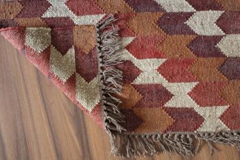 2,5 x 4, Tapis Kilim Jute-Laine Fait Main - Rouge/Marron/Beige__ 3