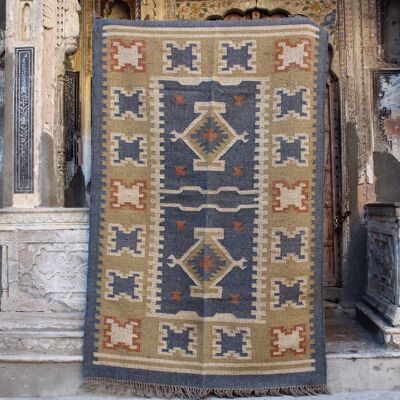 Alfombra Kilim hecha a mano de lana y yute, 4 x 6 — Kahy__