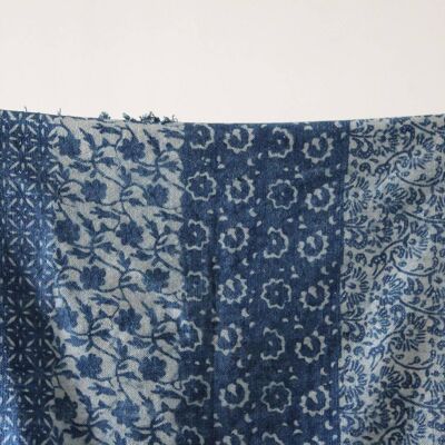 Handmade Block-Printed Indigo Cotton Rug, Organic, Dhurrie__