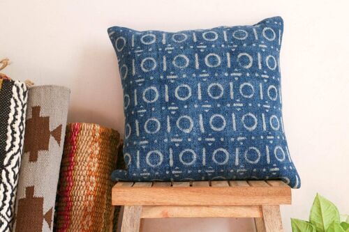 Vita Handmade Indigo Block-Printed Cushion__