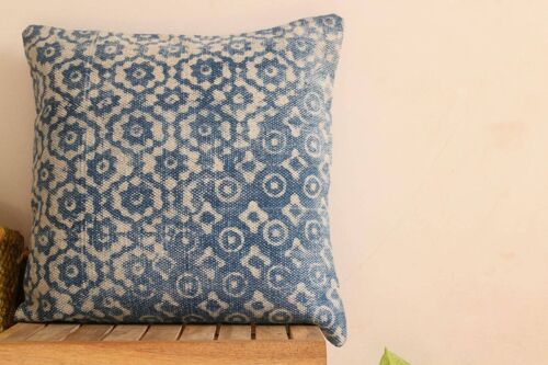 Kabira Handmade Indigo Block-Printed Cushion__