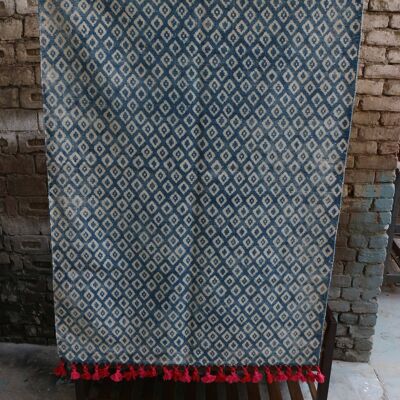 Handgefertigter Blockdruck-Teppich aus Indigo-Baumwolle__3