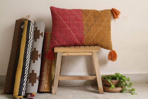 Malika Handmade Block-Printed Pillow — tassels, kantha__