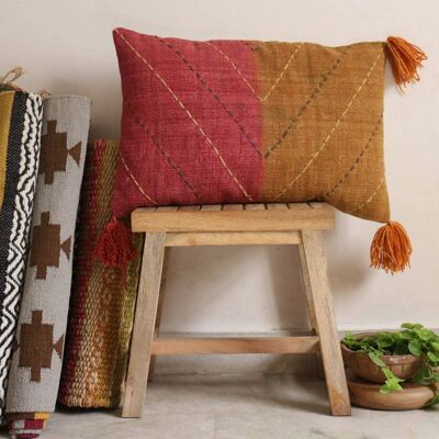 Handgefertigtes Malika-Kissen mit Blockdruck – Quasten, kantha__