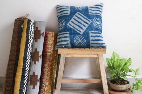 Masha Handmade Indigo Block-Printed Cushion__