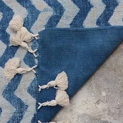 Mer Handgefertigter Teppich aus Indigo-Baumwolle mit Blockdruck__4