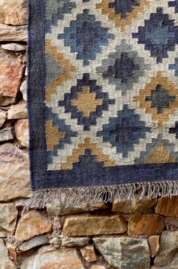4 x 6, tapis kilim fait main en laine de jute - bleu, jaune, gris__ 2