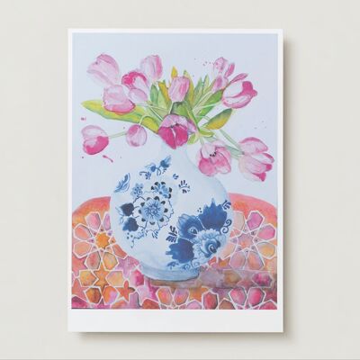 Tulpen auf Vasenblumen-Grußkarte