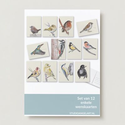Ensemble de cartes de vœux Oiseaux - 12 pièces
